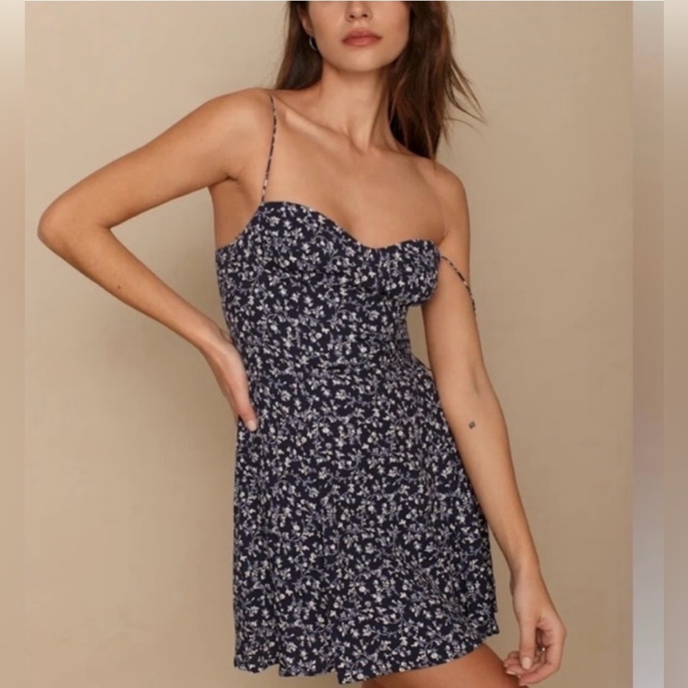 Reformation Saskia fit & flare Navy Floral Mini Dress